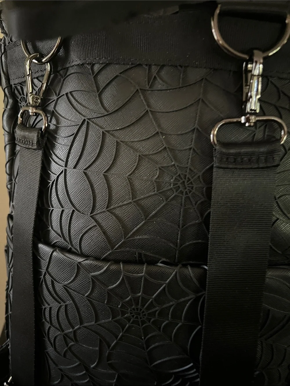 Mumsterville Black Spiderweb Embossed Backpack – Contemporary Urban Style - Picture 7 of 13
